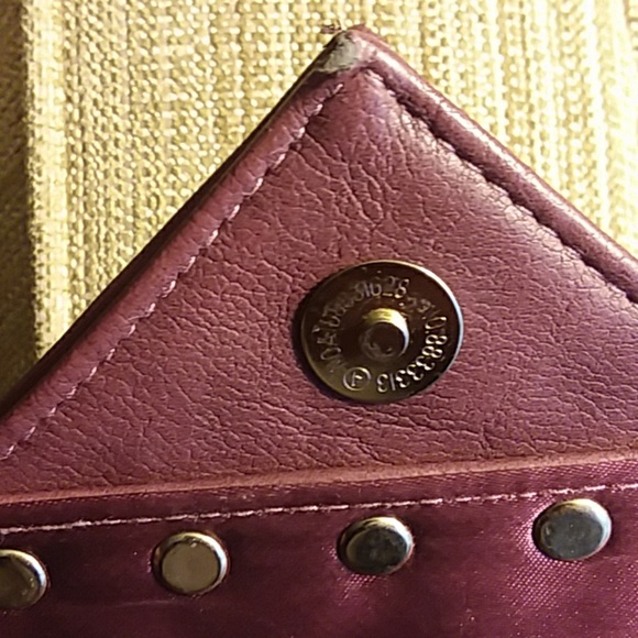 MMS Design Studio Burgundy Envelope Clutch with Gold Pyramid Studs - Picture 6 of 15